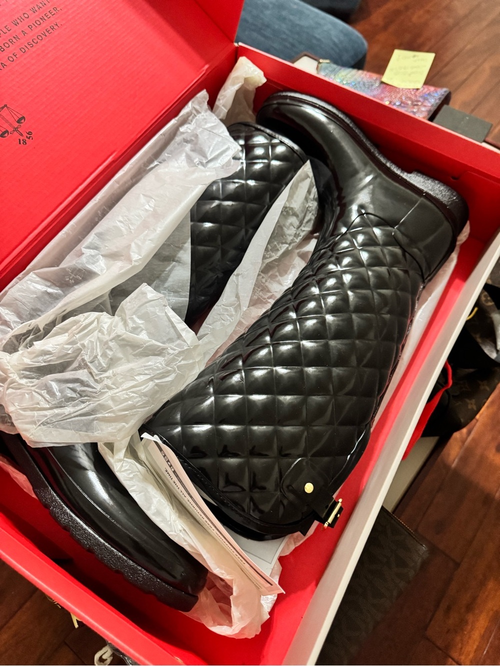 Quilted Black Knee-High Rain Boots